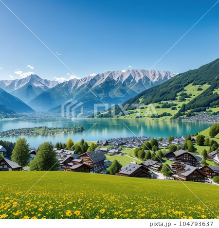 beautiful landscape with lake and mountain 104793637