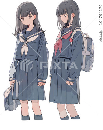 女子高生の立ち姿 全身 アニメイラスト（Generative AI）のイラスト