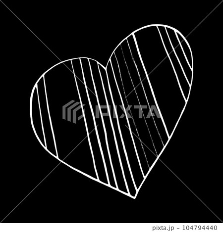 White Heart Drawn by Colored Pencil. Heart Shape Isolated on Black Background. 104794440
