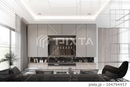 cozy  living room  interior design, 3d rendering 104794457
