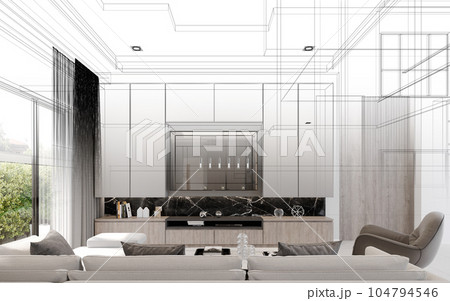 cozy  living room  interior design, 3d rendering 104794546