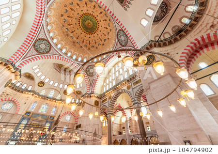Interior view of the Suleymaniye mosque in Istanbul, Turkey. Interior view of the Suleymaniye mosque in Istanbul, Turkey. 104794902