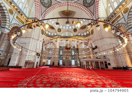 Interior view of the Suleymaniye mosque in Istanbul, Turkey. Interior view of the Suleymaniye mosque in Istanbul, Turkey. 104794905