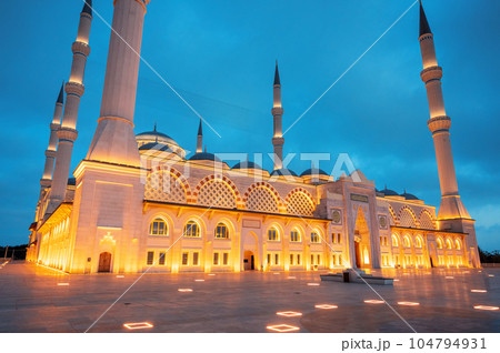 View of the Camlica Mosque in Istanbul at evening, Turkey View of the Camlica Mosque in Istanbul at evening, Turkey 104794931