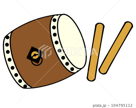 お祭りの和太鼓とバチのイラスト素材 104795112