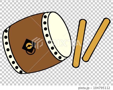 お祭りの和太鼓とバチのイラスト素材 104795112