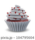 Valentines day cupcake, cute sweets food. Party homemade muffin with hearts on whipped white cream swirl. 104795604