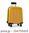Realistic 3d yellow plastic travel suitcase with wheels. Vacation accessory. 104795605