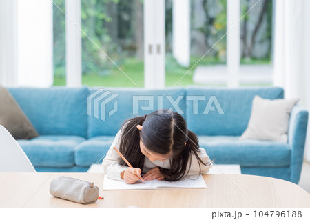 リビングで勉強する子供(育児・子育て) リビングで勉強する子供(育児・子育て) 104796188
