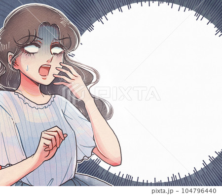 なんでやねん…!ドン引きするお姉さんと心の声イラストバナー なんでやねん…!ドン引きするお姉さんと心の声イラストバナー 104796440