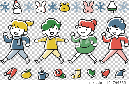 孩子們帶著微笑行走和冬季圖像主題集 孩子們帶著微笑行走和冬季圖像主題集 104796886