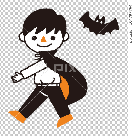 歩くドラキュラ・吸血鬼／ハロウィン／ゆるくてかわいい手書きのベクターイラスト 104797764