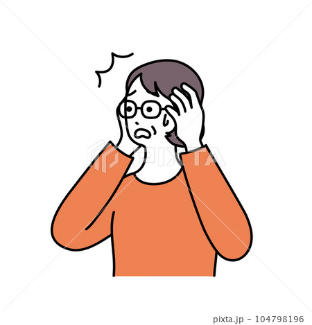 頭を抱える中年女性のシンプルなイラスト 頭を抱える中年女性のシンプルなイラスト 104798196