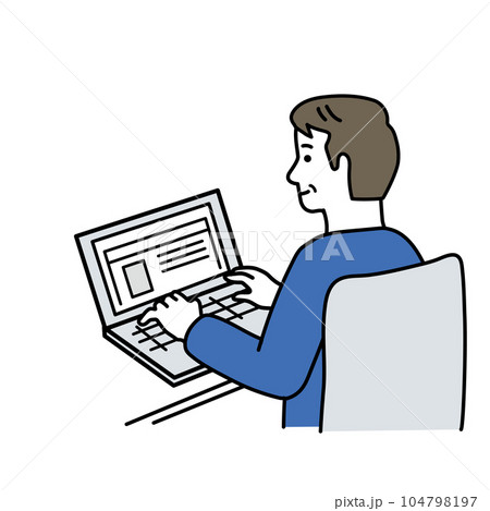 パソコンをする中年男性のシンプルなイラスト 104798197