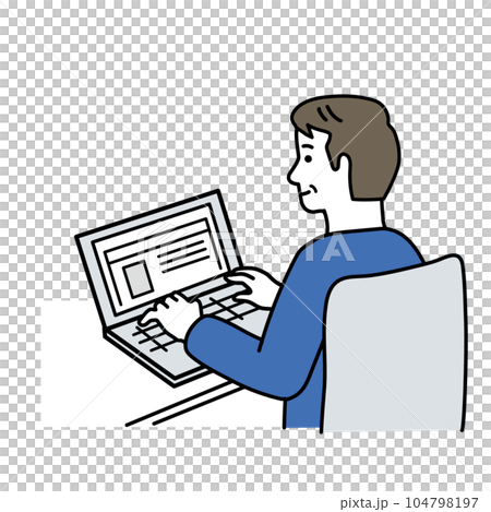 パソコンをする中年男性のシンプルなイラスト 104798197