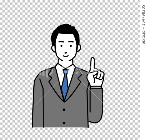 ワンポイントの指差しをするシンプルなビジネスマンのイラスト ワンポイントの指差しをするシンプルなビジネスマンのイラスト 104798205