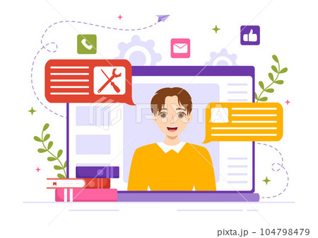 Technical Support System Vector Illustration with Software Development, Customer Service and Technology Help in Flat Cartoon Hand Drawn Templates 104798479