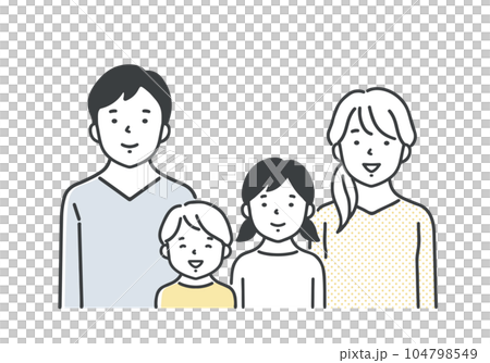 一家四口微笑/上半身 104798549