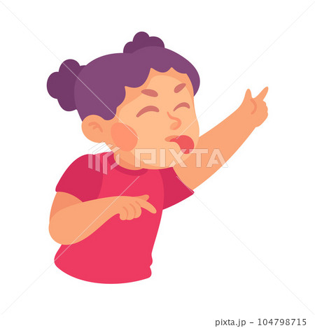 Angry Bullying Girl Character Point Finger Showing Tongue Teasing Somebody Vector Illustration 104798715