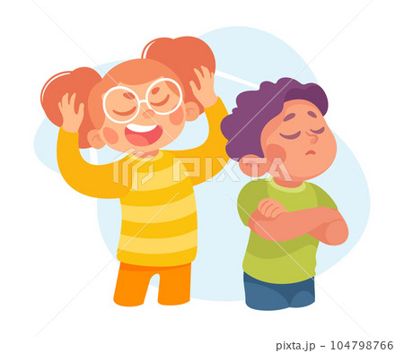 Offensive Girl Bullying and Abusing Unhappy Boy Agemate Teasing Vector Illustration 104798766