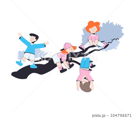 Happy Boy and Girl Playing in Tree Branch Having Fun Vector Illustration Happy Boy and Girl Playing in Tree Branch Having Fun Vector Illustration 104798871