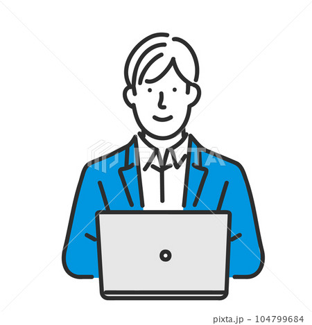 ノートパソコンを操作するビジネスパーソンの男性のイラスト素材 104799684