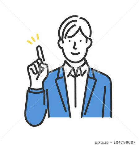 笑顔でポイントを説明するビジネスマンのシンプルな線画イラスト 104799687