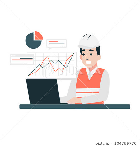 Engineers working on laptop computers. Vector illustration of a cartoon character. Engineers working on laptop computers. Vector illustration of a cartoon character. 104799770