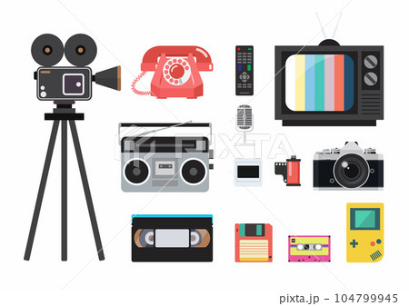 Set with Old Retro Gadgets isolated on white background Set with Old Retro Gadgets isolated on white background 104799945