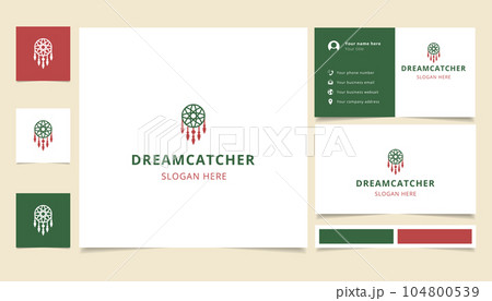 Dreamcatcher logo design with editable slogan. Branding book and business card template. Dreamcatcher logo design with editable slogan. Branding book and business card template. 104800539