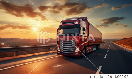 International cargo transportation truck on the track on the sunset International cargo transportation truck on the track on the sunset 104800592