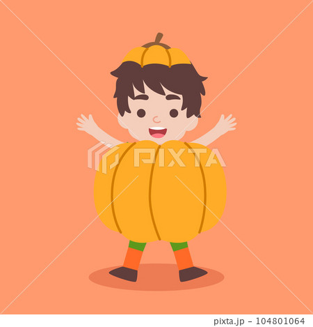 A happy pumpkin boy wearing a pumpkin set to celebrate Halloween celebrities' holiday greetings. Vector illustration cartoon. 104801064