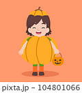 A happy pumpkin girl holds a pumpkin bucket to celebrate Halloween celebrities' holiday greetings. Vector illustration cartoon. 104801066