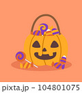 A full of sweet candy in a pumpkin bucket to celebrate Halloween celebrities' holiday greetings. Vector illustration cartoon. 104801075