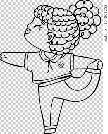 A happy and playful yoga kid cartoon outline, perfect for coloring pages. Active and energetic child exploring mindfulness and happiness 104801252