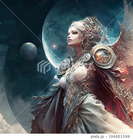 宇宙から地球を守る天使のイラスト アート（AI生成画像） 104801599