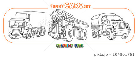 Funny heavy truck cars with eyes Coloring book set 104801761