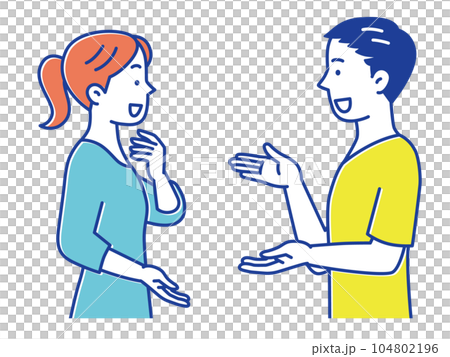 年輕男女站著愉快地交談 104802196