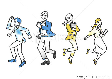 ジャンプをするスタートアップ企業で働く人たちのイメージイラスト素材 ジャンプをするスタートアップ企業で働く人たちのイメージイラスト素材 104802782
