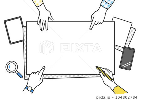 事業戦略を考える・チームミーティングの場面のイメージイラスト素材 104802784