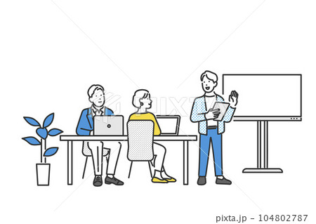 ホワイトボードで仕事をするビジネスパーソンのイラスト素材 104802787