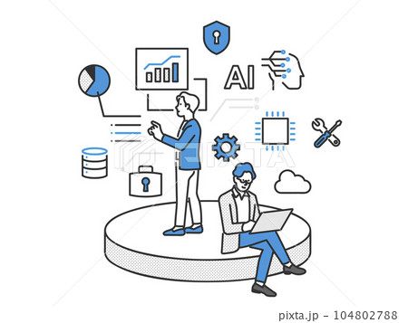 テクノロジー領域で開発をするスタートアップ企業のイメージイラスト素材 104802788