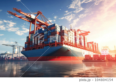 Container ship in the process of unloading. 104804154