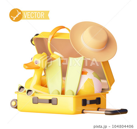 Vector open suitcase packed with travel accessories 104804406