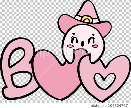 Joyful pink ghost in a whimsical Halloween cartoon. Hand drawn, vibrant illustration for festive designs. Joyful pink ghost in a whimsical Halloween cartoon. Hand drawn, vibrant illustration for festive designs. 104804767