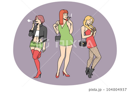 Group of prostitutes outside 104804937
