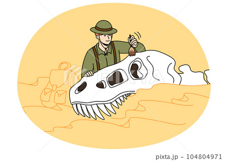Paleontologist working with dinosaur fossils 104804971