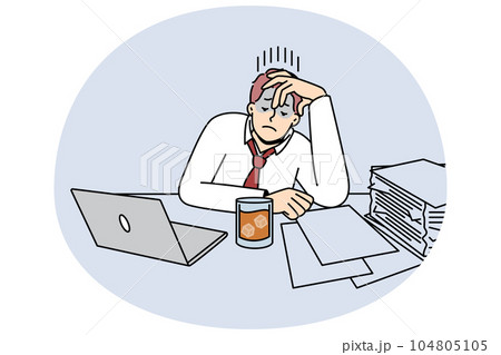 Tired businessman overwhelmed with work 104805105