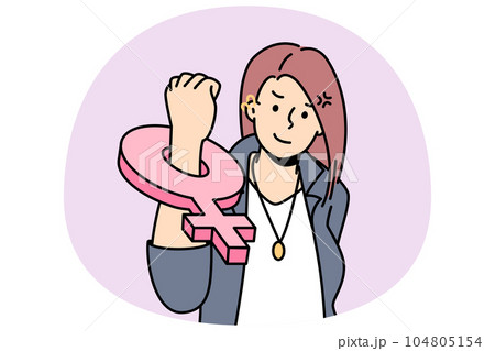 Woman with feminism sign on hand 104805154