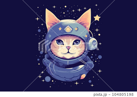 Cute kitten in space, space cat astronaut in space. Vector illustration 104805198